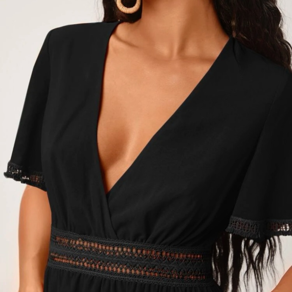 Boho butterfly sleeve lace insert dress - Picture 9 of 10